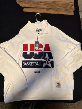 Kith White USA Basketball Pullover with Red & Navy Graphic
